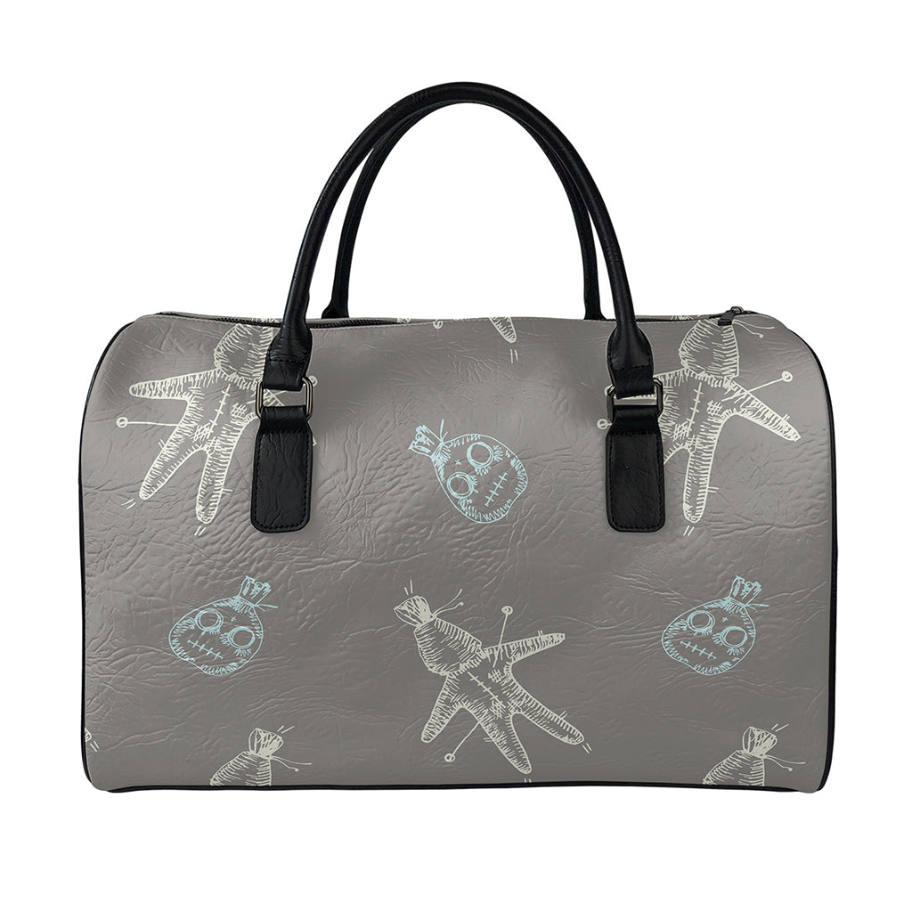 Cartoon Voodoo Doll Pattern Print Leather Duffle Bag