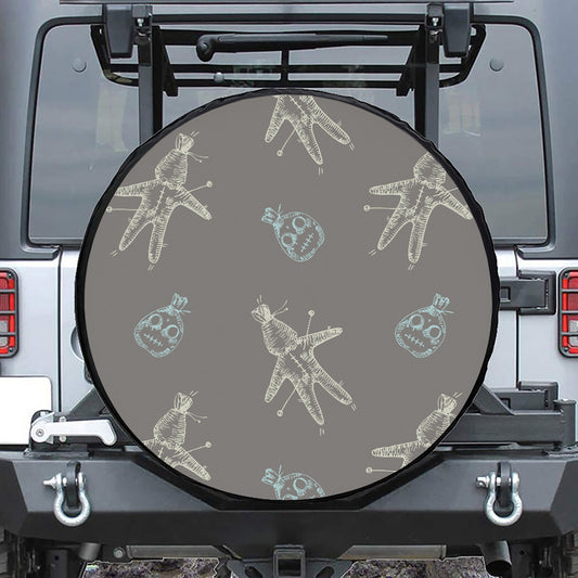 Cartoon Voodoo Doll Pattern Print Leather Spare Tire Cover