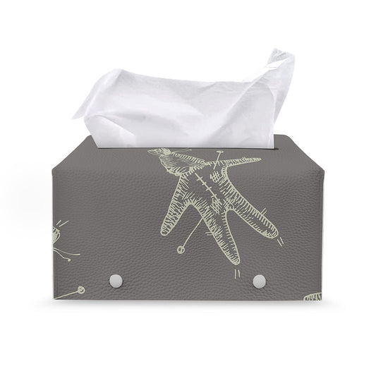 Cartoon Voodoo Doll Pattern Print Leather Tissue Box Cover