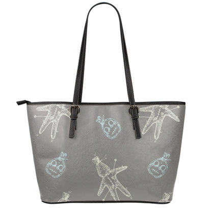 Cartoon Voodoo Doll Pattern Print Leather Tote Bag