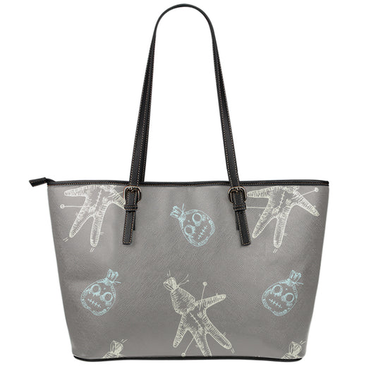 Cartoon Voodoo Doll Pattern Print Leather Tote Bag