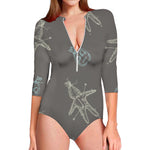 Cartoon Voodoo Doll Pattern Print Long Sleeve Swimsuit