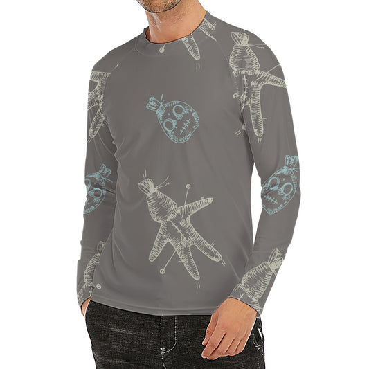 Cartoon Voodoo Doll Pattern Print Men's Long Sleeve Rash Guard