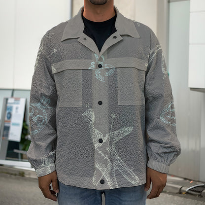 Cartoon Voodoo Doll Pattern Print Men's Shirt Jacket