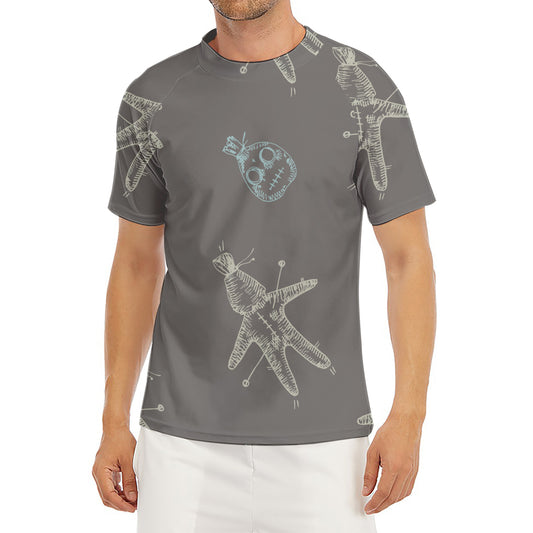 Cartoon Voodoo Doll Pattern Print Men's Short Sleeve Rash Guard