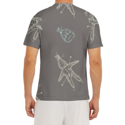 Cartoon Voodoo Doll Pattern Print Men's Short Sleeve Rash Guard
