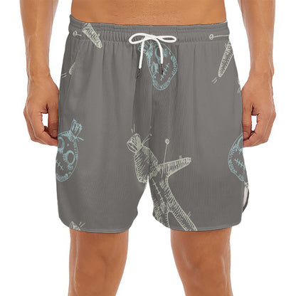 Cartoon Voodoo Doll Pattern Print Men's Split Running Shorts