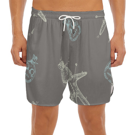 Cartoon Voodoo Doll Pattern Print Men's Split Running Shorts