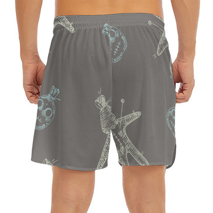 Cartoon Voodoo Doll Pattern Print Men's Split Running Shorts