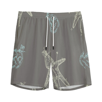 Cartoon Voodoo Doll Pattern Print Men's Sports Shorts