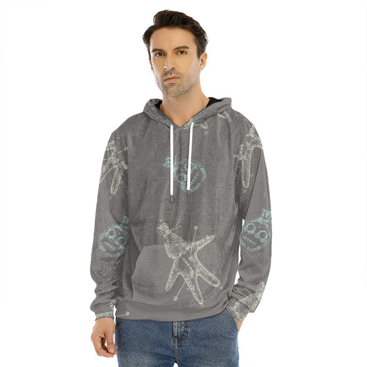 Cartoon Voodoo Doll Pattern Print Men's Velvet Pullover Hoodie