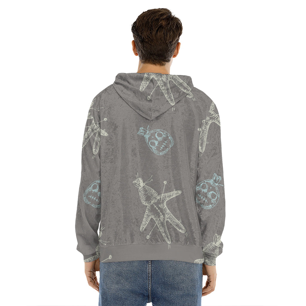 Cartoon Voodoo Doll Pattern Print Men's Velvet Pullover Hoodie