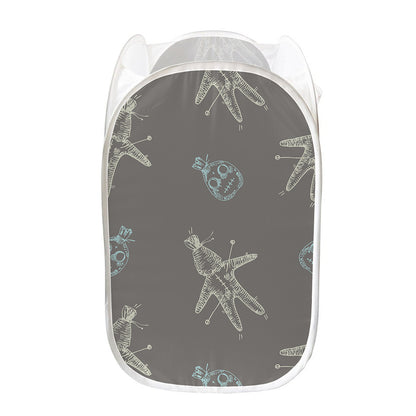 Cartoon Voodoo Doll Pattern Print Mesh Laundry Hamper