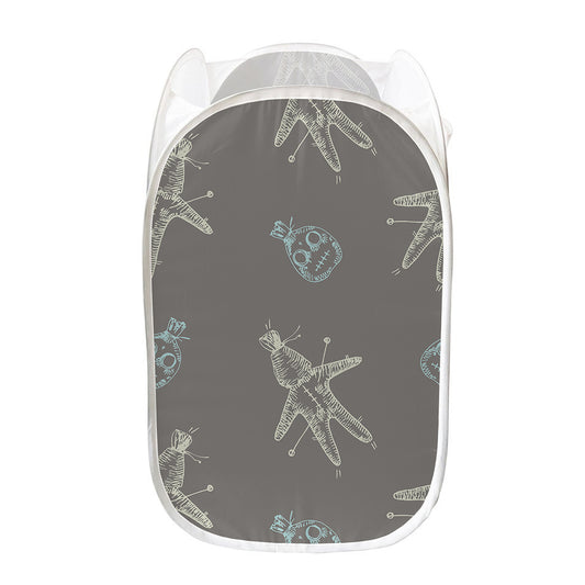 Cartoon Voodoo Doll Pattern Print Mesh Laundry Hamper