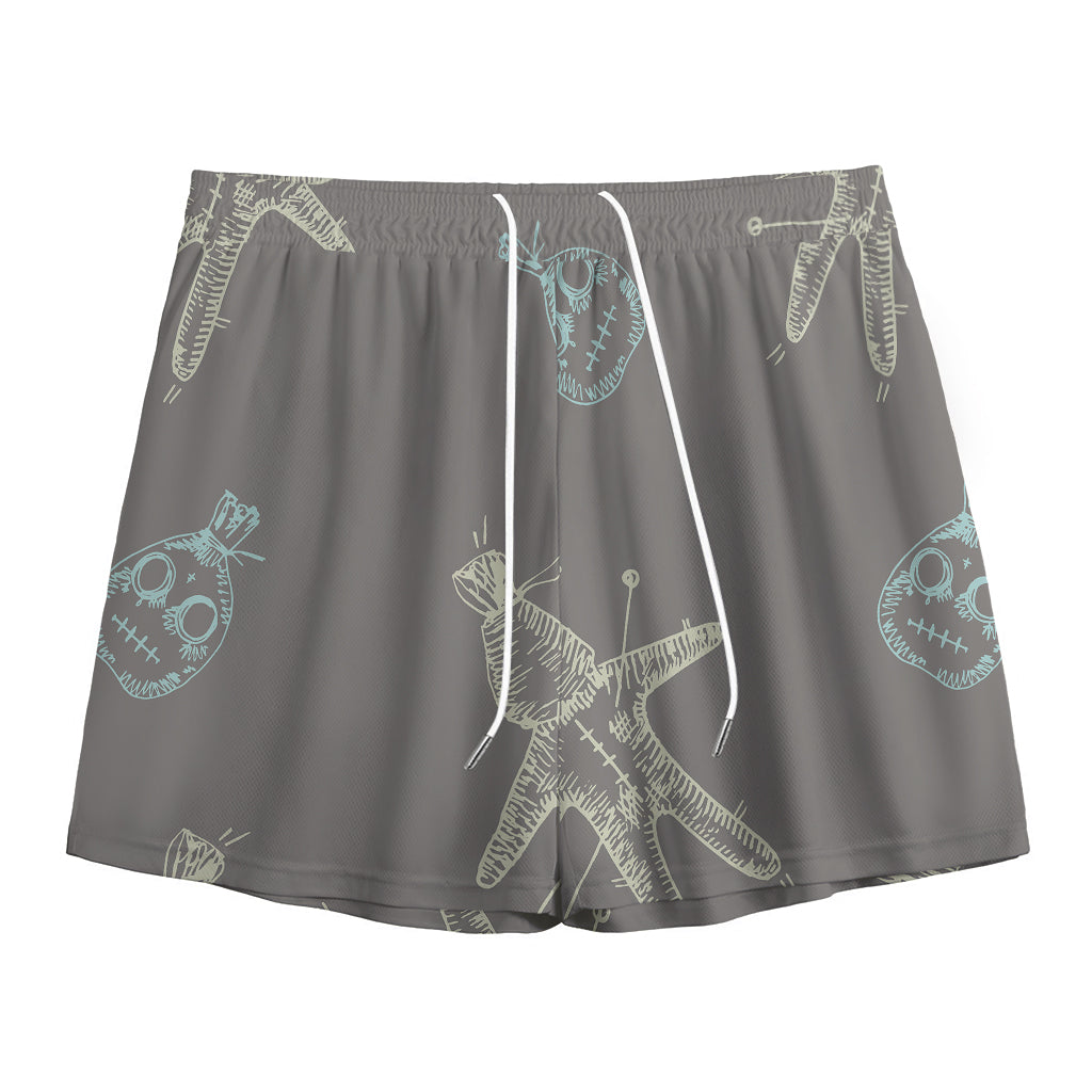 Cartoon Voodoo Doll Pattern Print Mesh Shorts