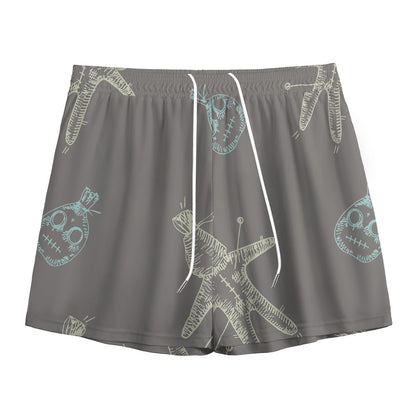 Cartoon Voodoo Doll Pattern Print Mesh Shorts
