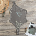 Cartoon Voodoo Doll Pattern Print One Shoulder Bodysuit