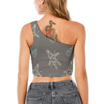 Cartoon Voodoo Doll Pattern Print One Shoulder Crop Top