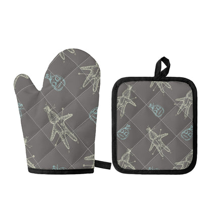 Cartoon Voodoo Doll Pattern Print Oven Mitt And Pot Holder Set