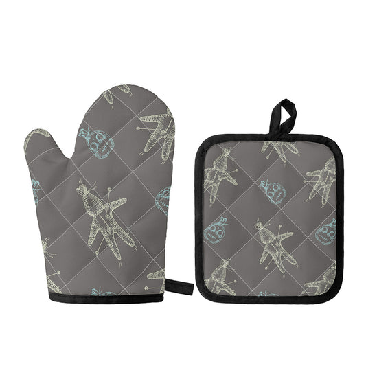 Cartoon Voodoo Doll Pattern Print Oven Mitt And Pot Holder Set