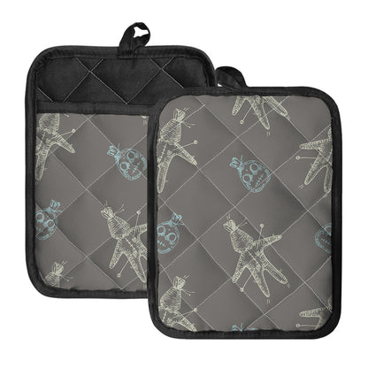 Cartoon Voodoo Doll Pattern Print Pot Holders With Pocket