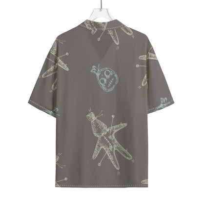 Cartoon Voodoo Doll Pattern Print Rayon Hawaiian Shirt