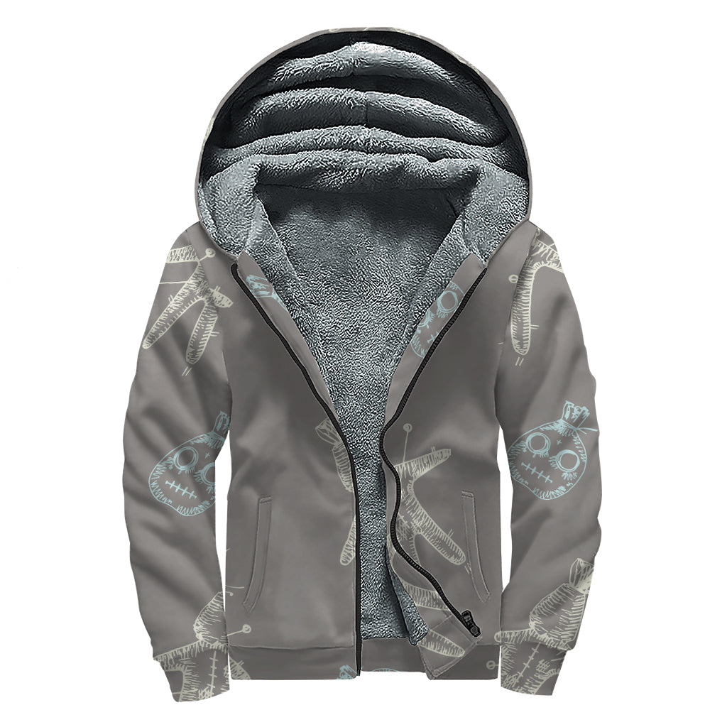 Cartoon Voodoo Doll Pattern Print Sherpa Lined Zip Up Hoodie