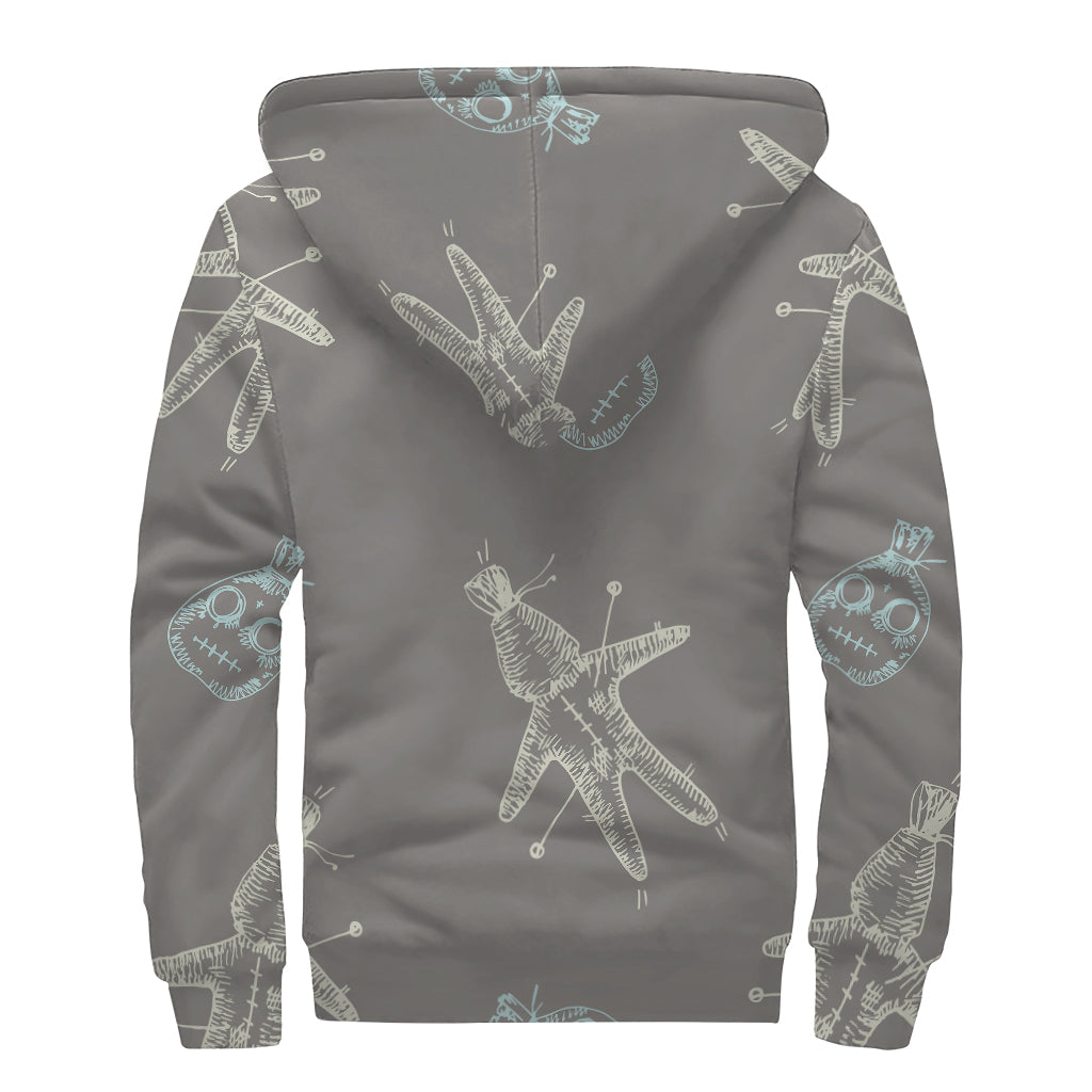 Cartoon Voodoo Doll Pattern Print Sherpa Lined Zip Up Hoodie