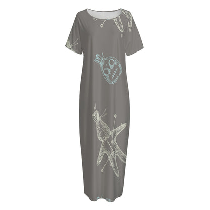Cartoon Voodoo Doll Pattern Print Short Sleeve Long Nightdress