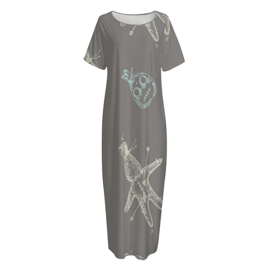 Cartoon Voodoo Doll Pattern Print Short Sleeve Long Nightdress