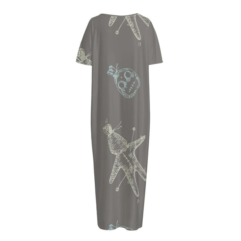 Cartoon Voodoo Doll Pattern Print Short Sleeve Long Nightdress