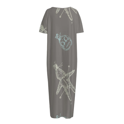 Cartoon Voodoo Doll Pattern Print Short Sleeve Long Nightdress