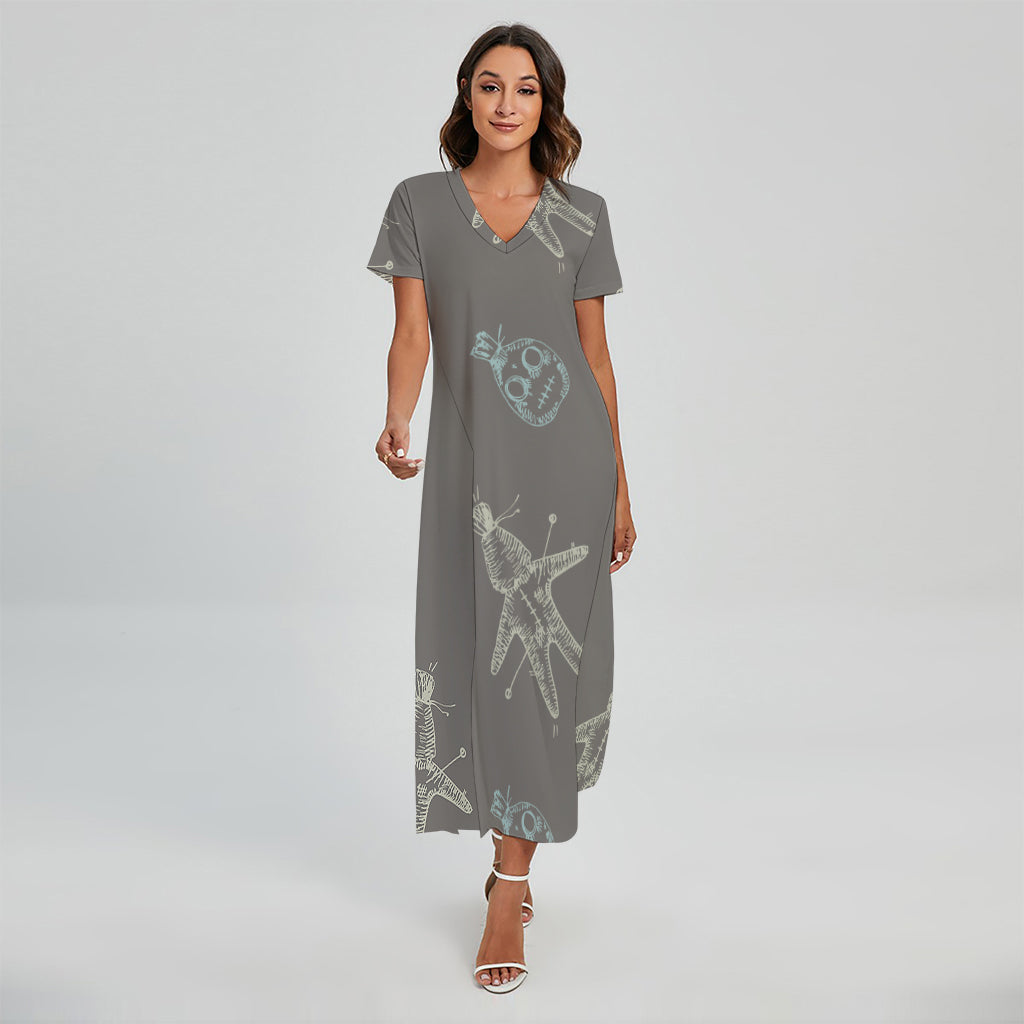 Cartoon Voodoo Doll Pattern Print Short Sleeve Maxi Dress