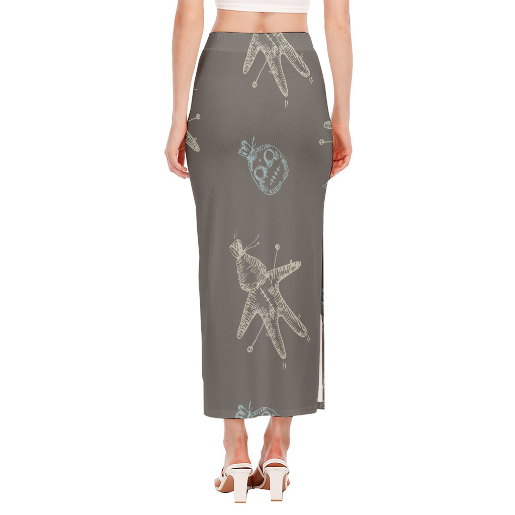 Cartoon Voodoo Doll Pattern Print Side Slit Maxi Skirt