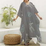 Cartoon Voodoo Doll Pattern Print Silk V-Neck Kaftan Dress