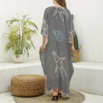 Cartoon Voodoo Doll Pattern Print Silk V-Neck Kaftan Dress