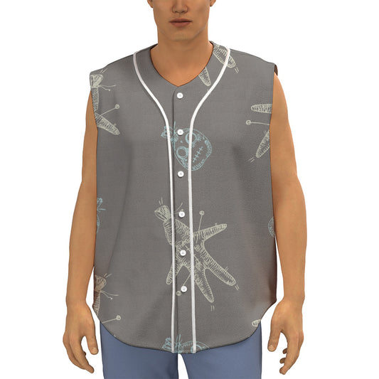 Cartoon Voodoo Doll Pattern Print Sleeveless Baseball Jersey