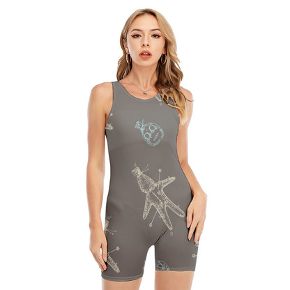 Cartoon Voodoo Doll Pattern Print Sleeveless One Piece Swimsuit
