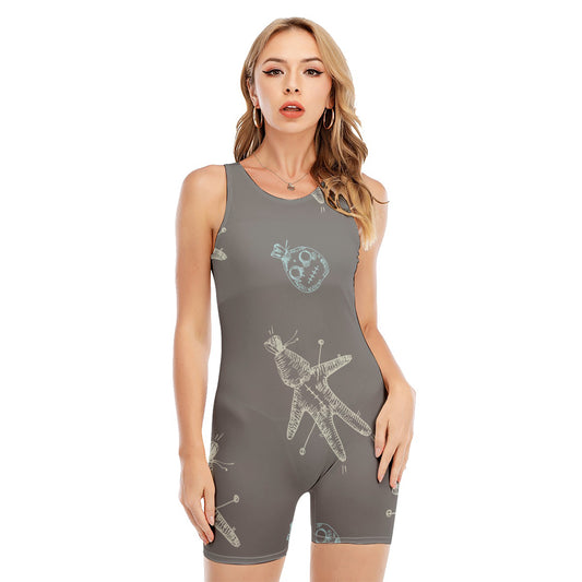 Cartoon Voodoo Doll Pattern Print Sleeveless One Piece Swimsuit