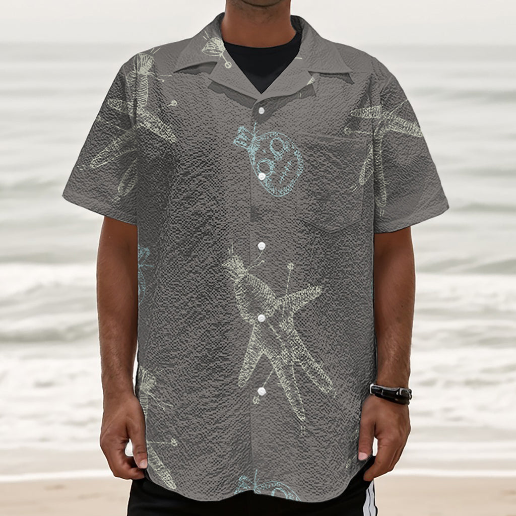 Cartoon Voodoo Doll Pattern Print Textured Short Sleeve Shirt