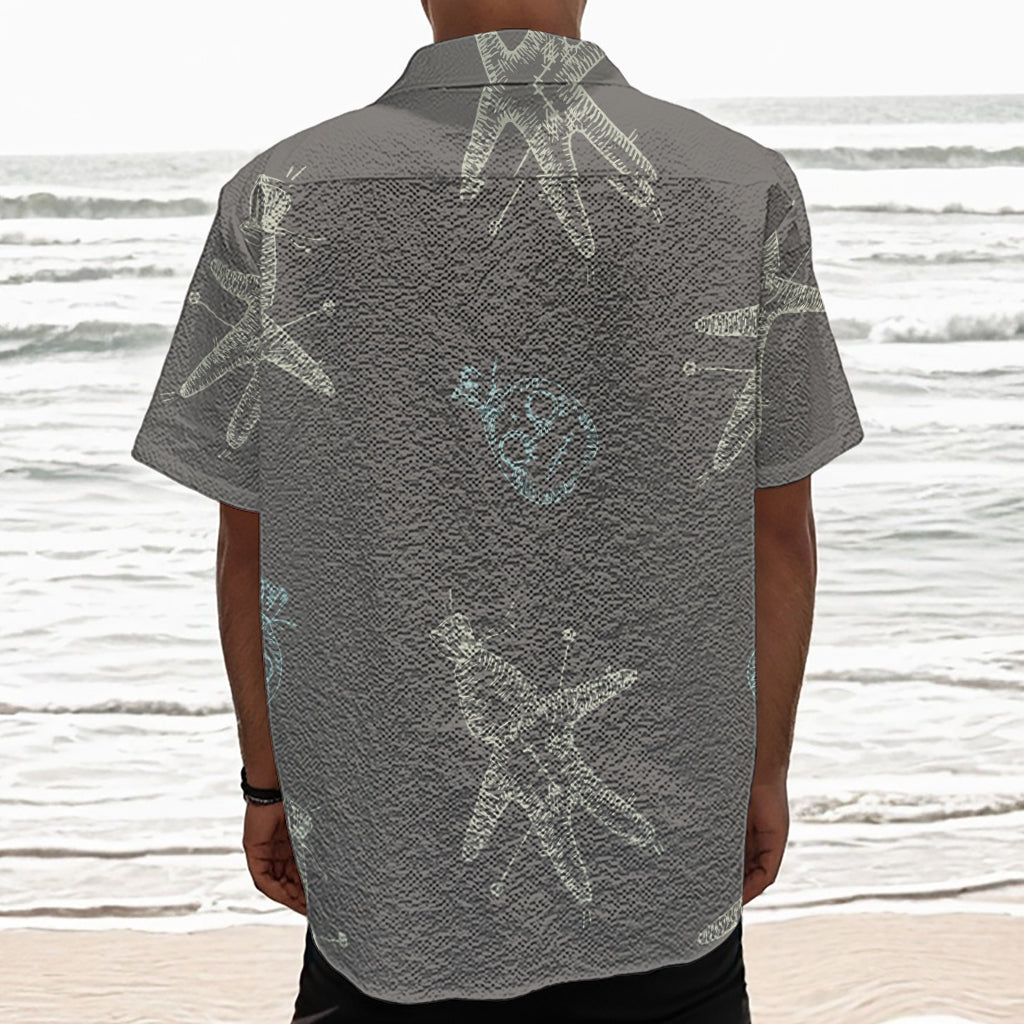 Cartoon Voodoo Doll Pattern Print Textured Short Sleeve Shirt