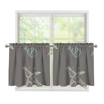 Cartoon Voodoo Doll Pattern Print Tier Curtains