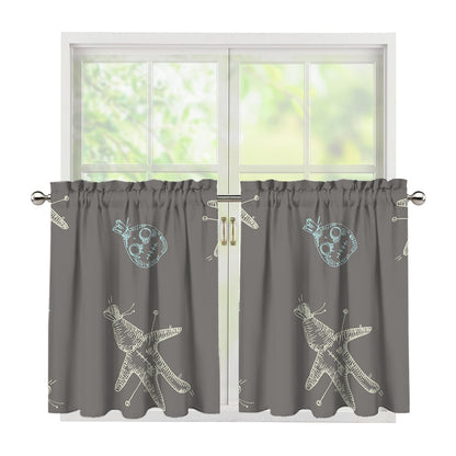 Cartoon Voodoo Doll Pattern Print Tier Curtains