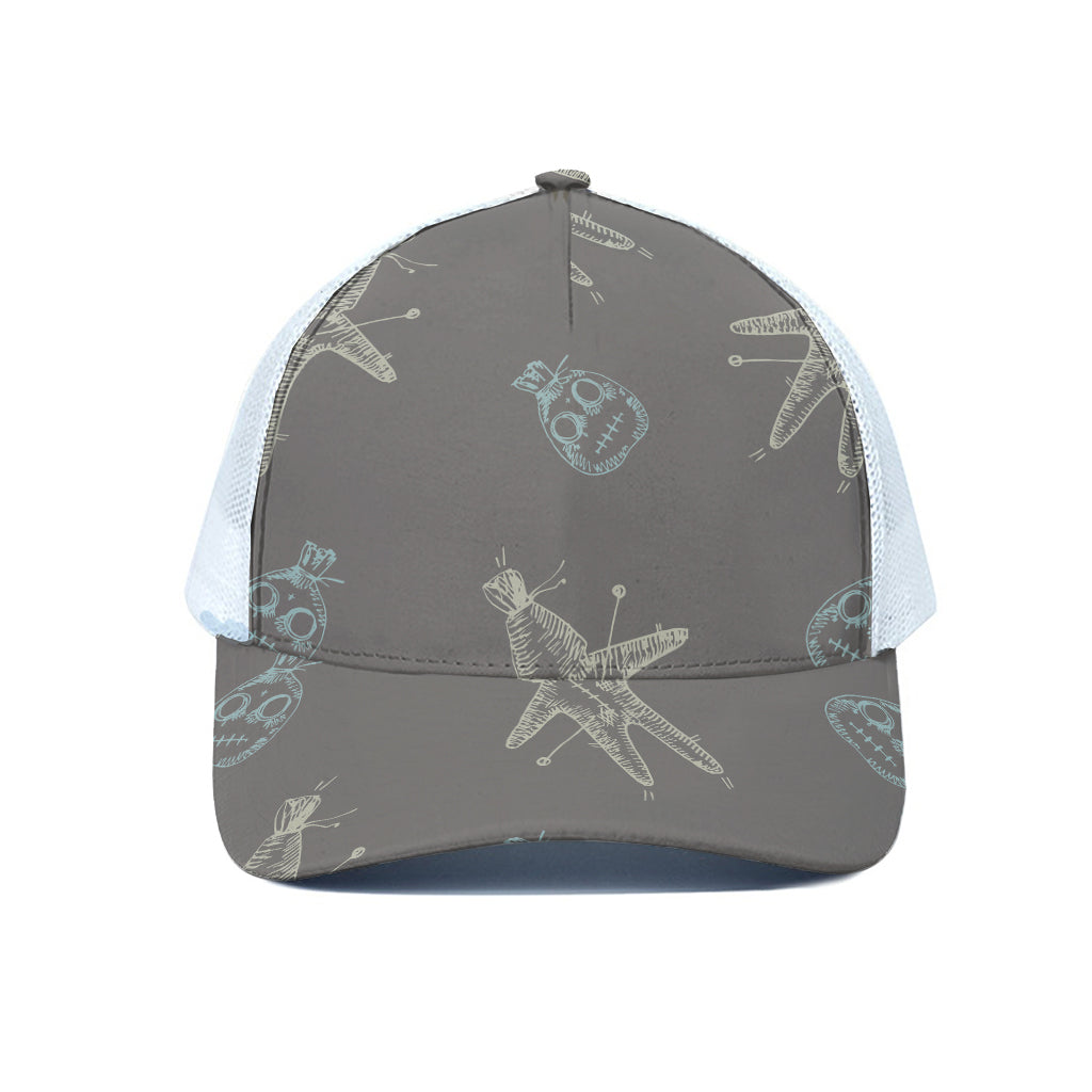 Cartoon Voodoo Doll Pattern Print White Mesh Trucker Cap