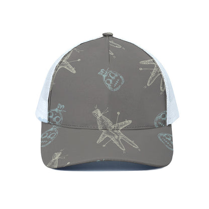 Cartoon Voodoo Doll Pattern Print White Mesh Trucker Cap