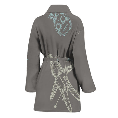 Cartoon Voodoo Doll Pattern Print Women's Bathrobe