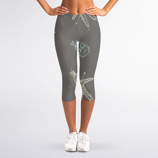 Cartoon Voodoo Doll Pattern Print Women's Capri Leggings