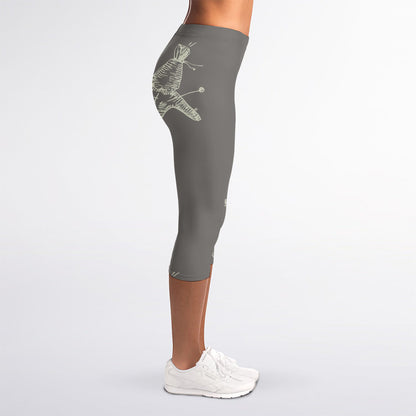 Cartoon Voodoo Doll Pattern Print Women's Capri Leggings