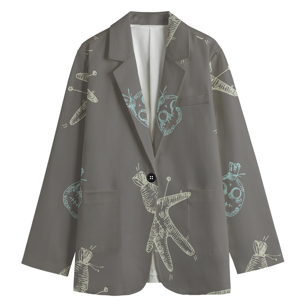Cartoon Voodoo Doll Pattern Print Women's Cotton Blazer