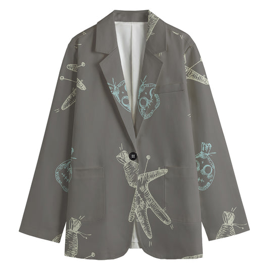 Cartoon Voodoo Doll Pattern Print Women's Cotton Blazer
